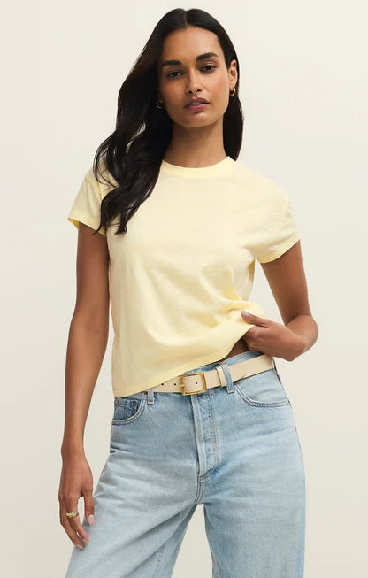 Pineapple slub tee in light yellow, crewneck short-sleeve t-shirt