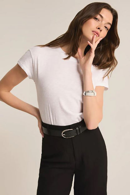 Modern slub tee in white front view