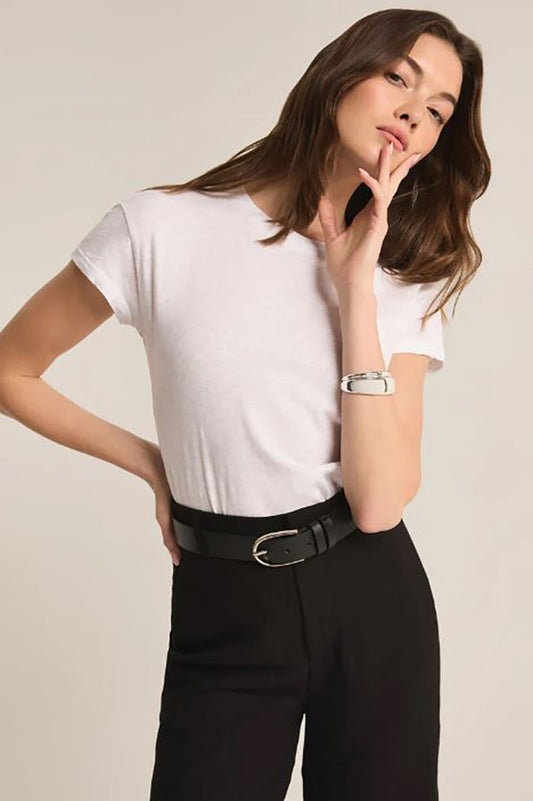 White slub tee, crewneck short-sleeve t-shirt
