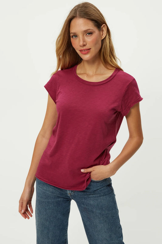 TRUDY CREWNECK TEE IN RUBY FRONT VIEW