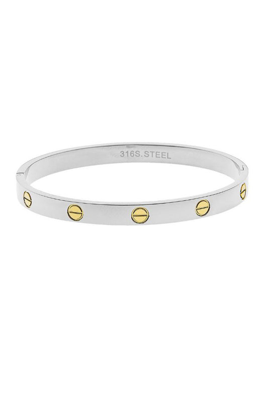 Stainless steel 2 tone hinge bracelet in silver