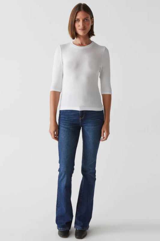 Maeve elbow crew neck crop top in white front view
