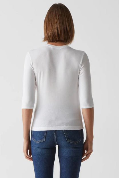 Maeve elbow crew neck crop top in white back view