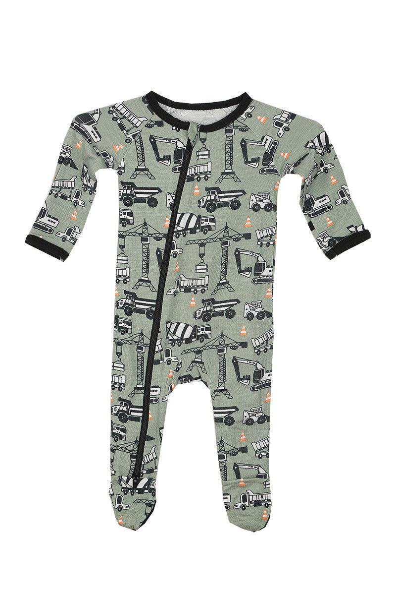 Printed footie onesie in construction