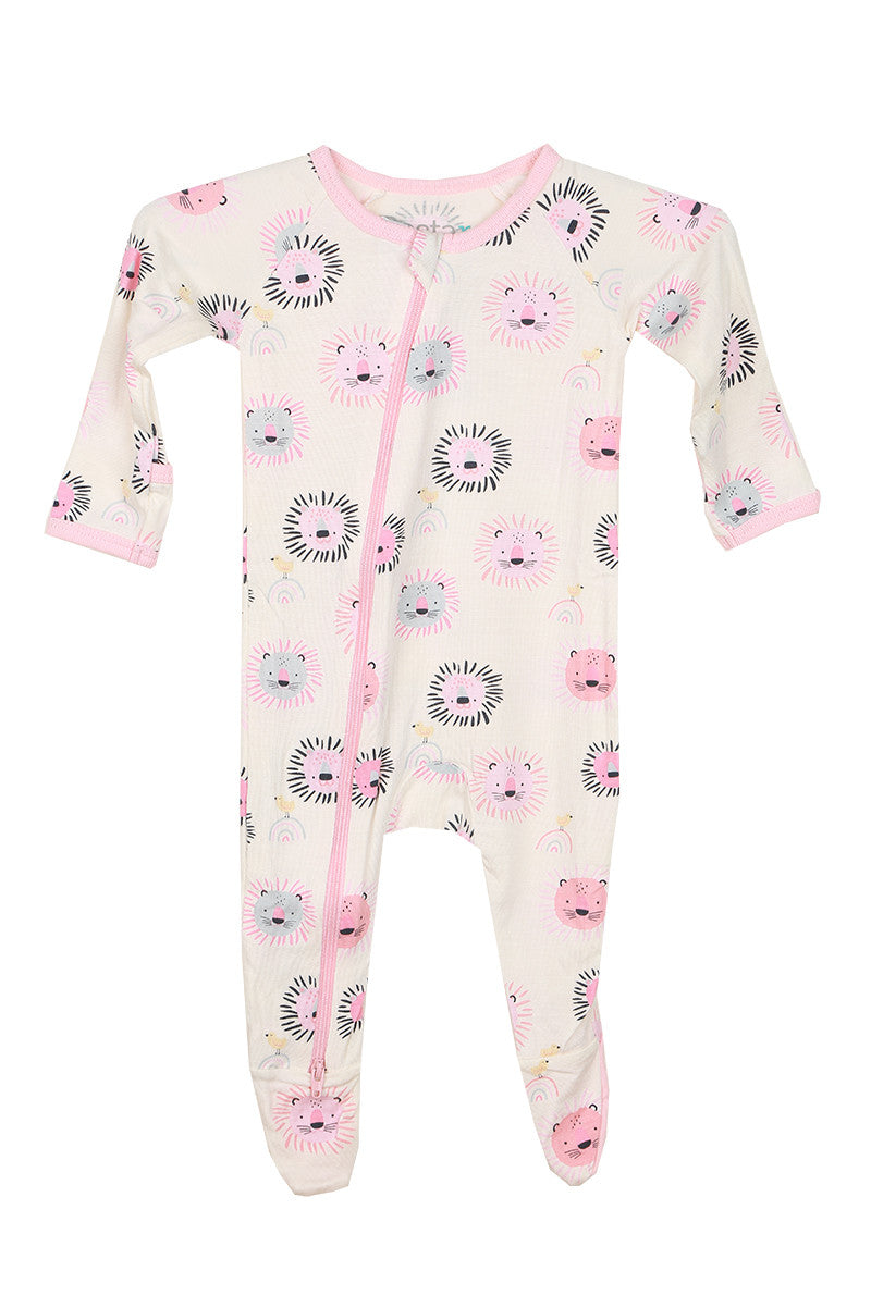 Printed footie onesie pink lil lion