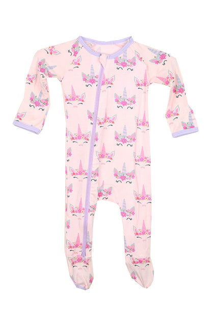 Printed footie onesie pink unicorn dreams