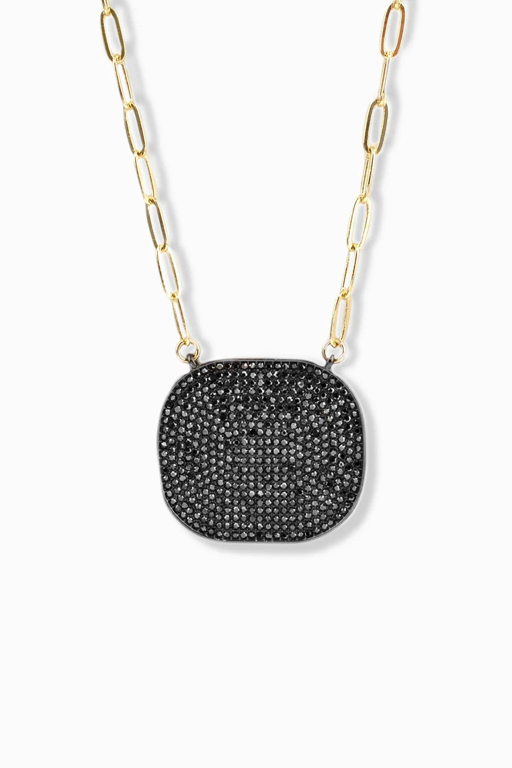 Link necklace with CZ pendant in gold hematite