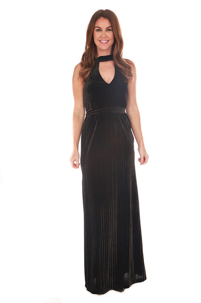 Velvet halter maxi dress in Dassia front view