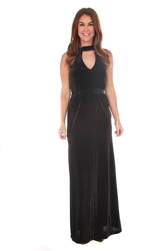 Velvet halter maxi dress in Dassia front view