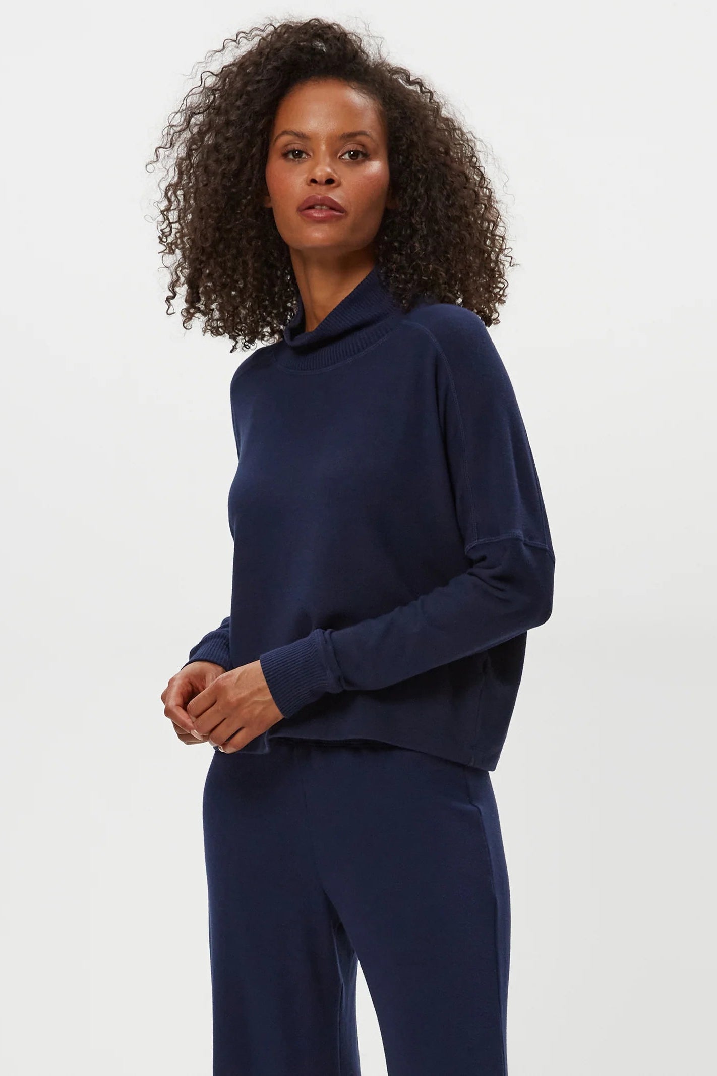 FRIDA MOCK NECK TOP IN NOCTURNAL FRONT VIEW