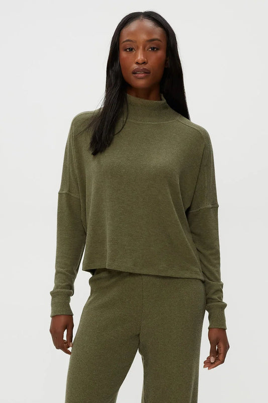 FRIDA MOCK NECK TOP IN TOPIARY FRONT VIEW