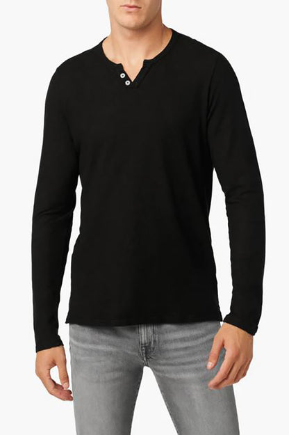 WINTZ L/S HEMP HENLEY in black front view