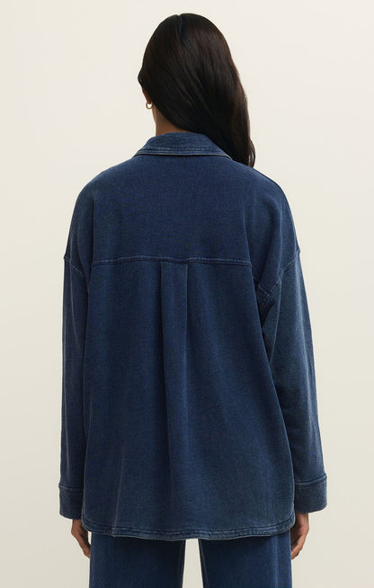All Day Knit Denim Jacket in indigo back view 