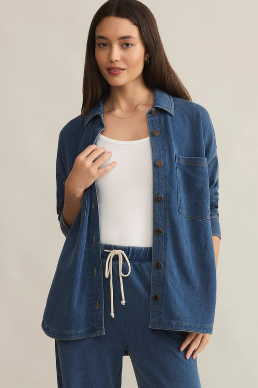 All Day Knit Denim Jacket in vintage indigo front view 