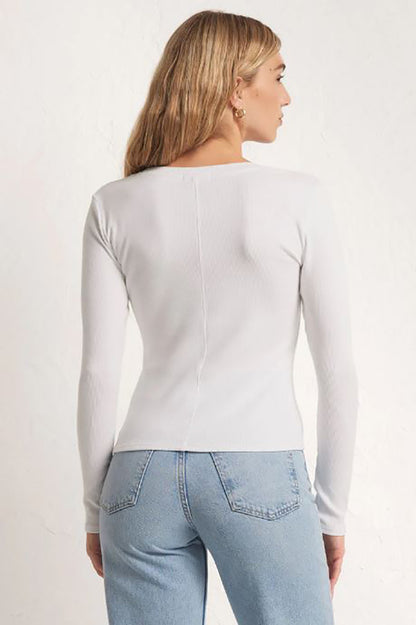 serena rib long sleeve tee in white back view