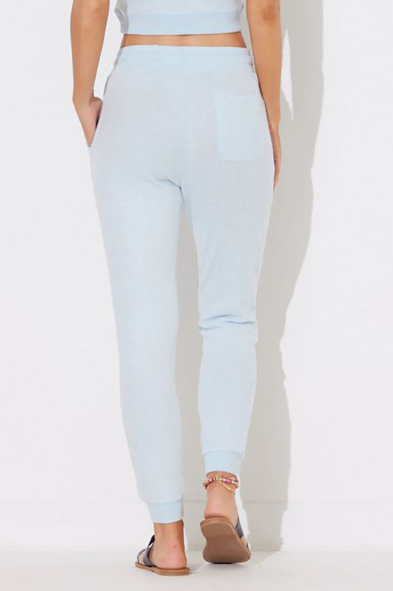 Hacci jogger in heather sky blue back view