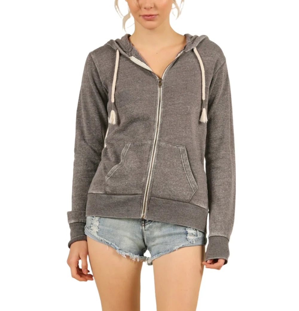 BURNOUT ZIP HOODIE IN STEEL GREY FRONT VIEW