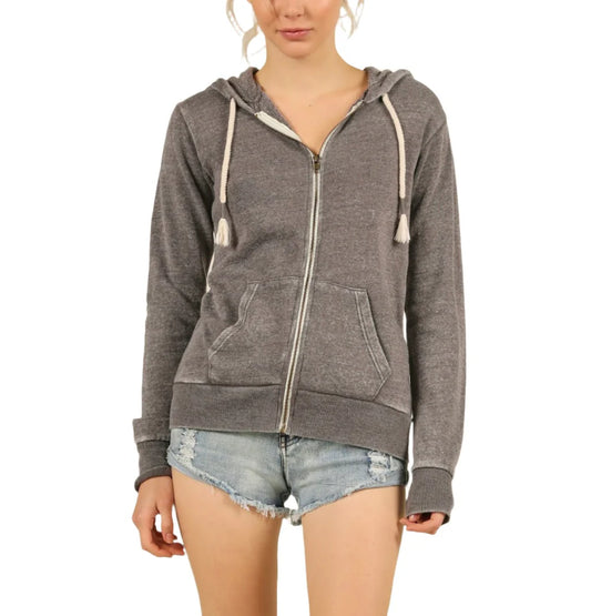 BURNOUT ZIP HOODIE IN STEEL GREY FRONT VIEW