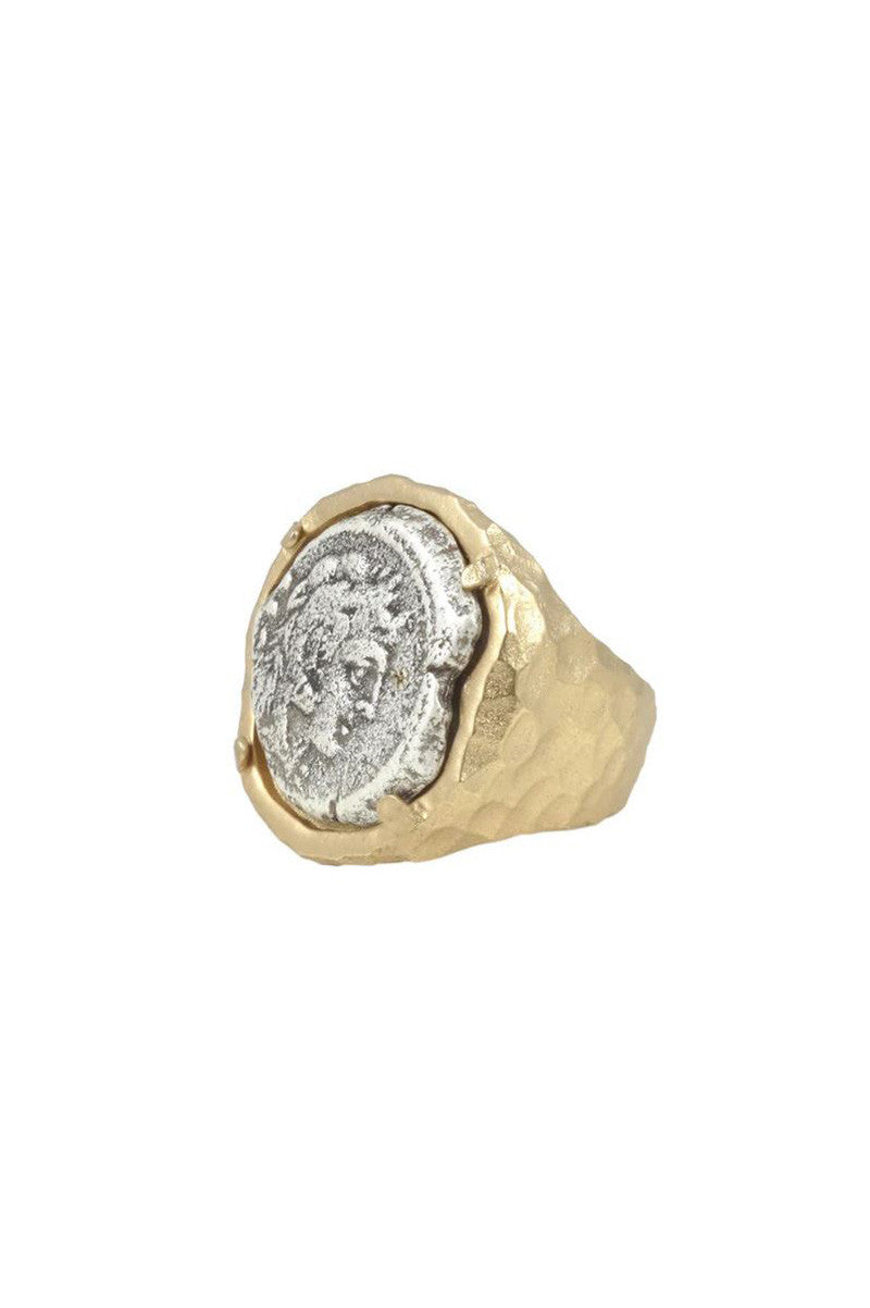 fira framed coin ring in gold and silver