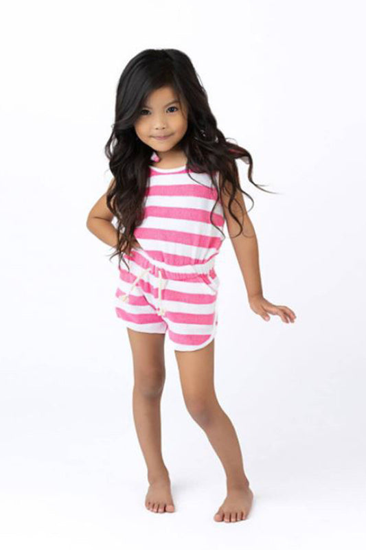 Terry cloth romper in pink stripe fashion view