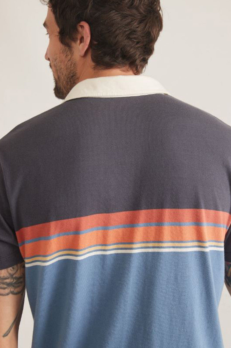 short sleeve engineered polo in mood vintage indigo back view