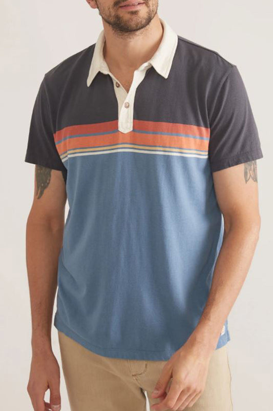 short sleeve engineered polo in mood vintage indigo front view