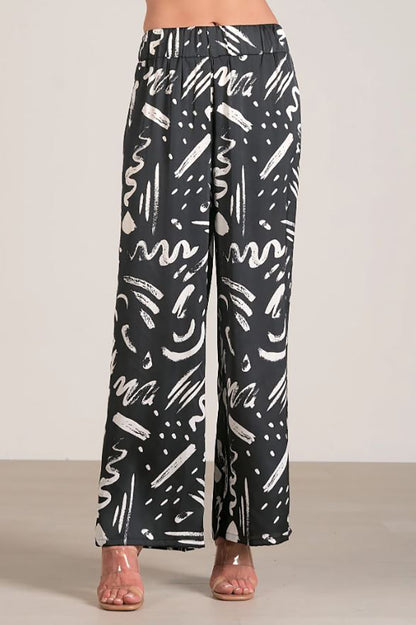 Elastic waistband pant in black abstract front view
