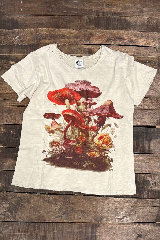 MOON DANCE TEE IN LOVELY MUSHROOMS FRONT VIEW