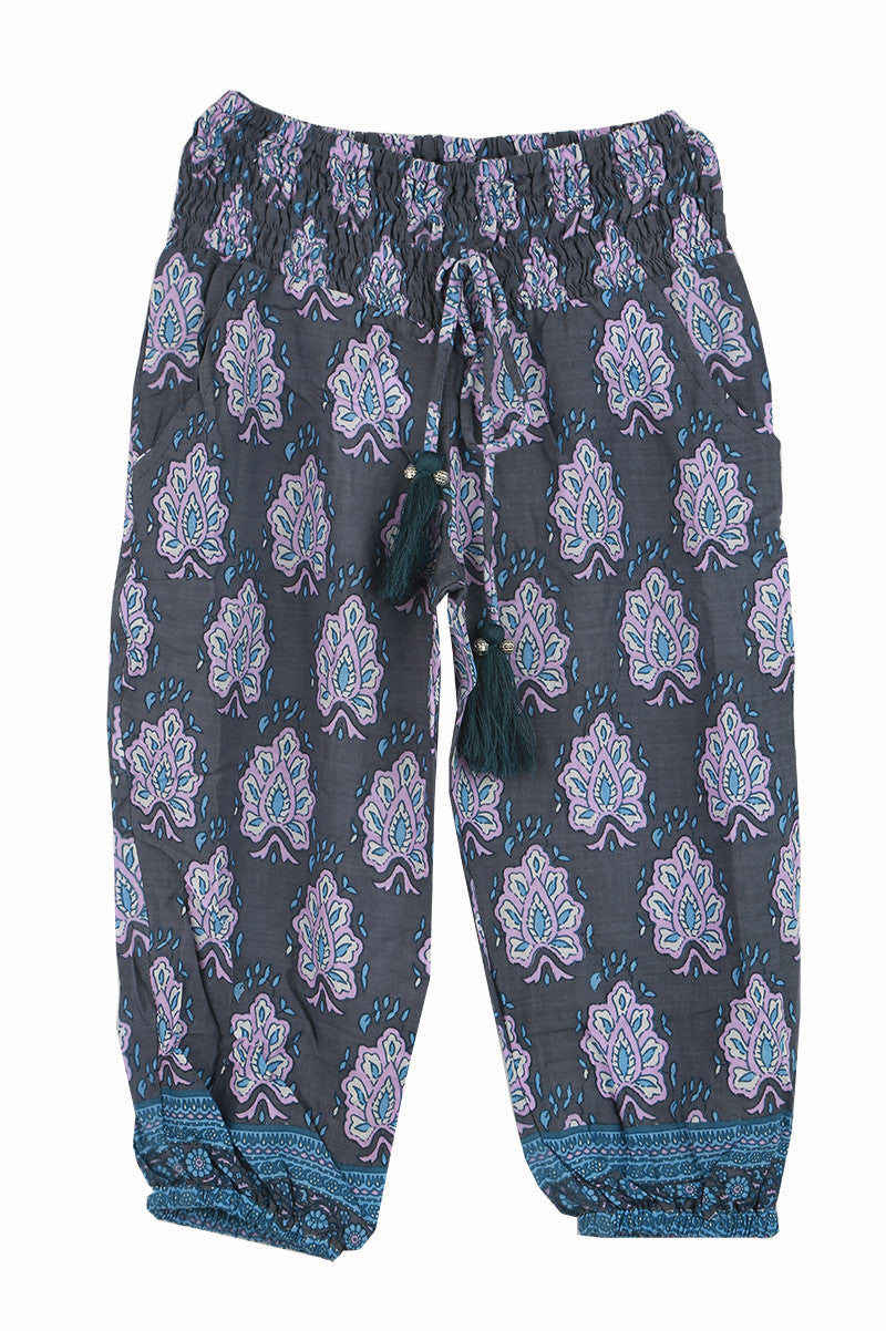 Printed Om Pant in blue paisley print.