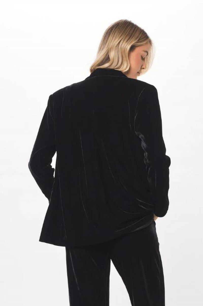 Oversized velvet blazer in black back view