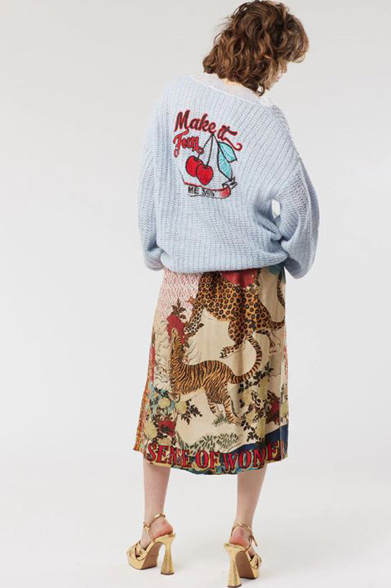 vanessa printed oriental midi skirt back view 
