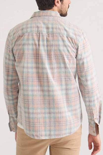 Lightweight Plaid Corduroy Shirt in cork multi plaid back view