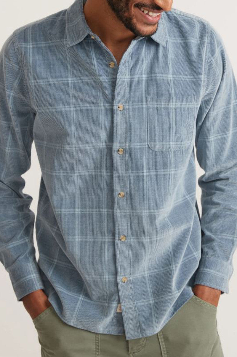 Lightweight Plaid Corduroy Shirt in indigo front view