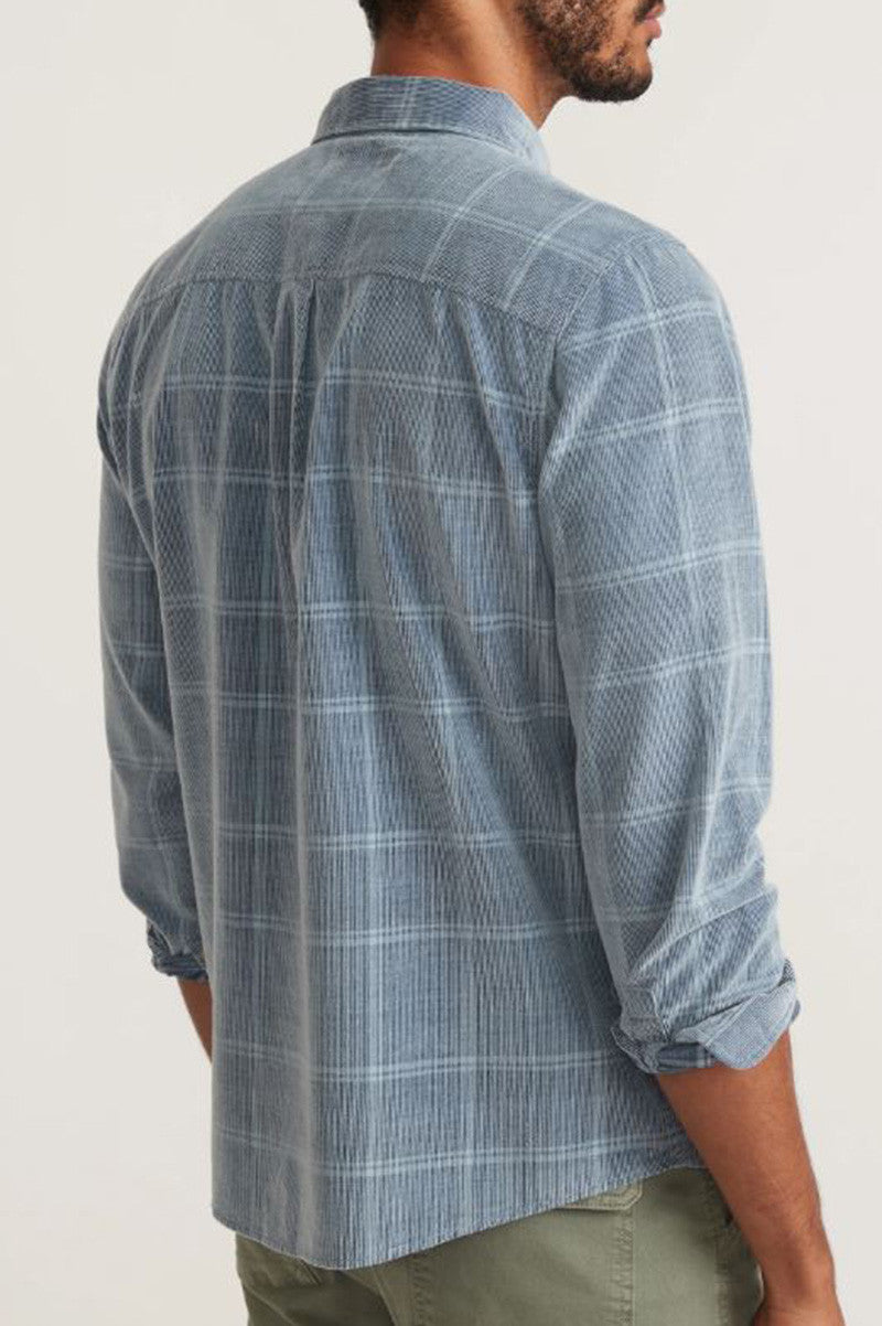 Lightweight Plaid Corduroy Shirt in indigo back view