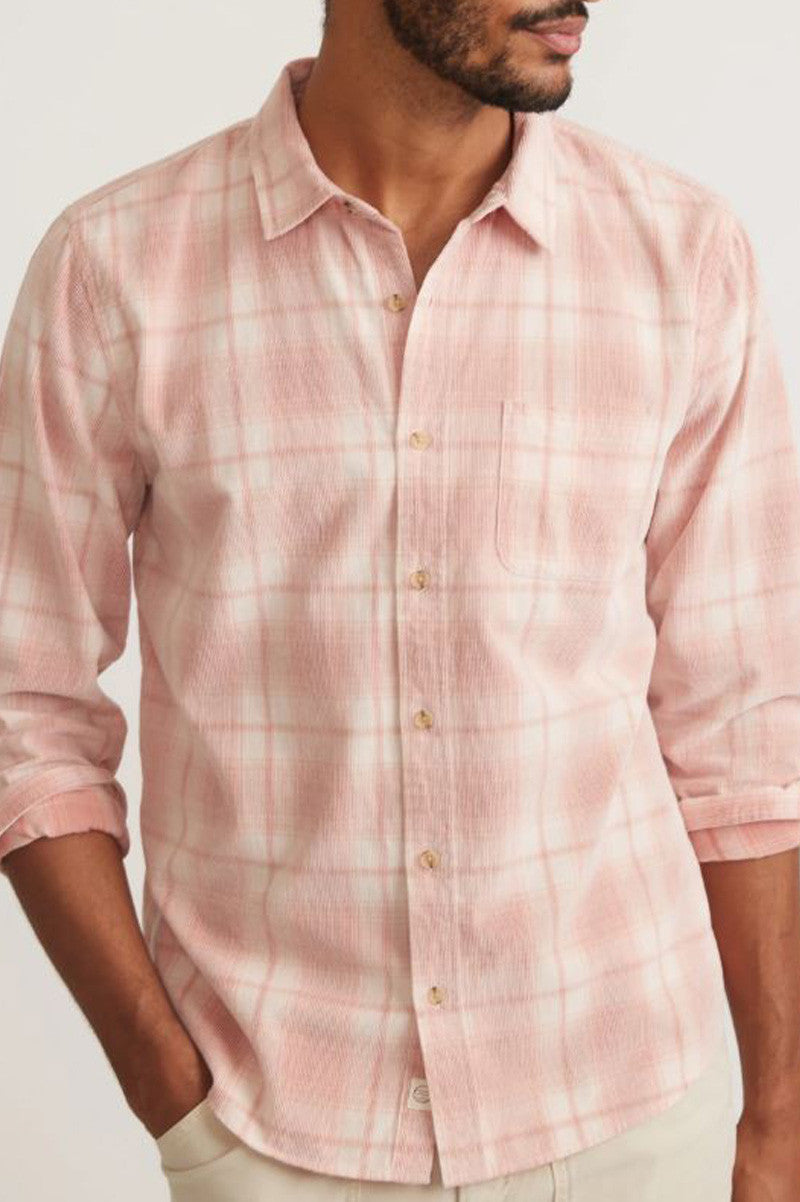 Lightweight Plaid Corduroy Shirt in pink front view