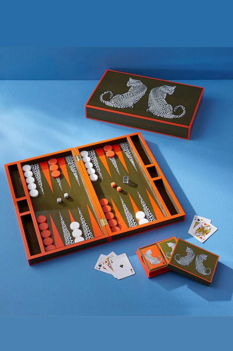 Leopard backgammon set in orange leopard