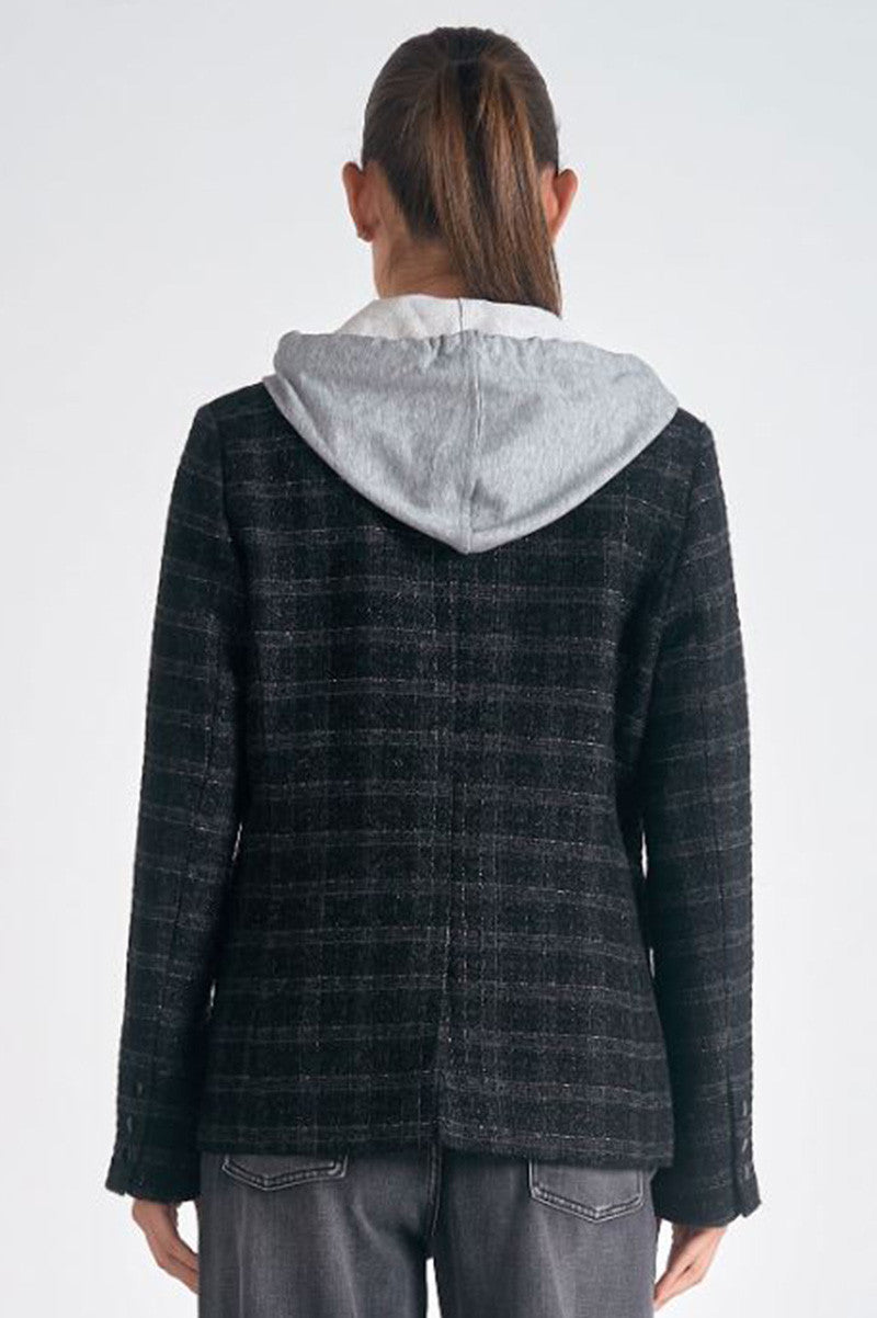 harper blazer hoodie in black/silver plaid back view