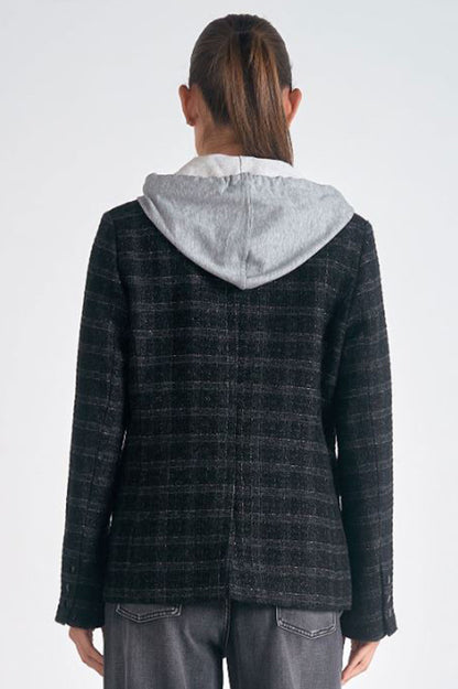 harper blazer hoodie in black/silver plaid back view