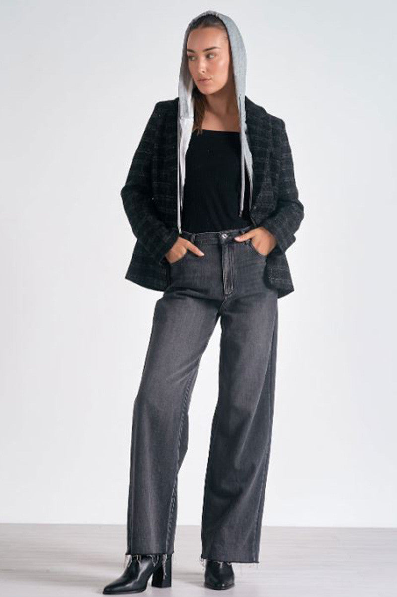 harper blazer hoodie in black/silver plaid style view