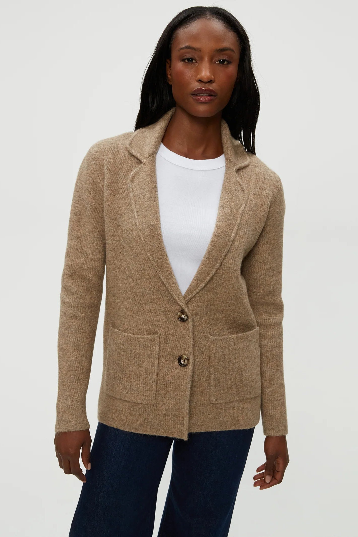 DIANA KNIT BLAZER IN DARK OATMEAL FRONT VIEW