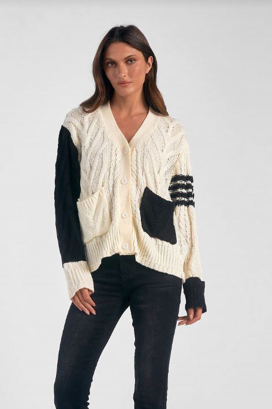 Colorblock cardigan sweater in black white