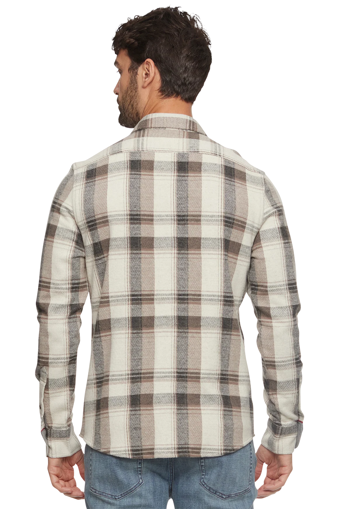 COLOR BLOCK LONG SLEEVE HERO KNIT FLANNEL IN CHARCOAL/CREAM BACK VIEW