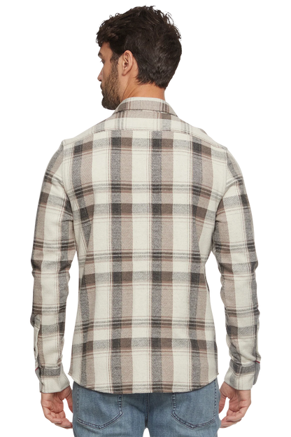 COLOR BLOCK LONG SLEEVE HERO KNIT FLANNEL IN CHARCOAL/CREAM BACK VIEW