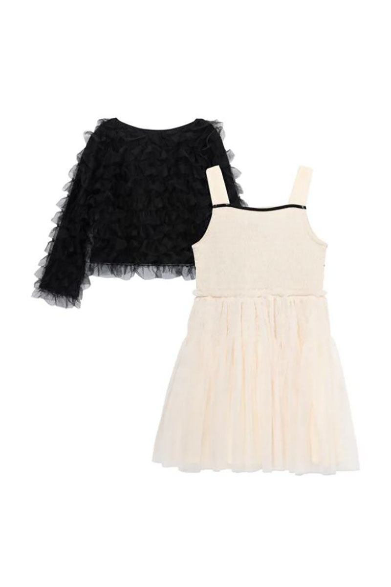 Mesh dress with cardigan cream and black front view