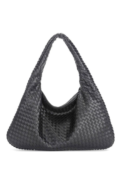 Textured shoulder hobo bag in black