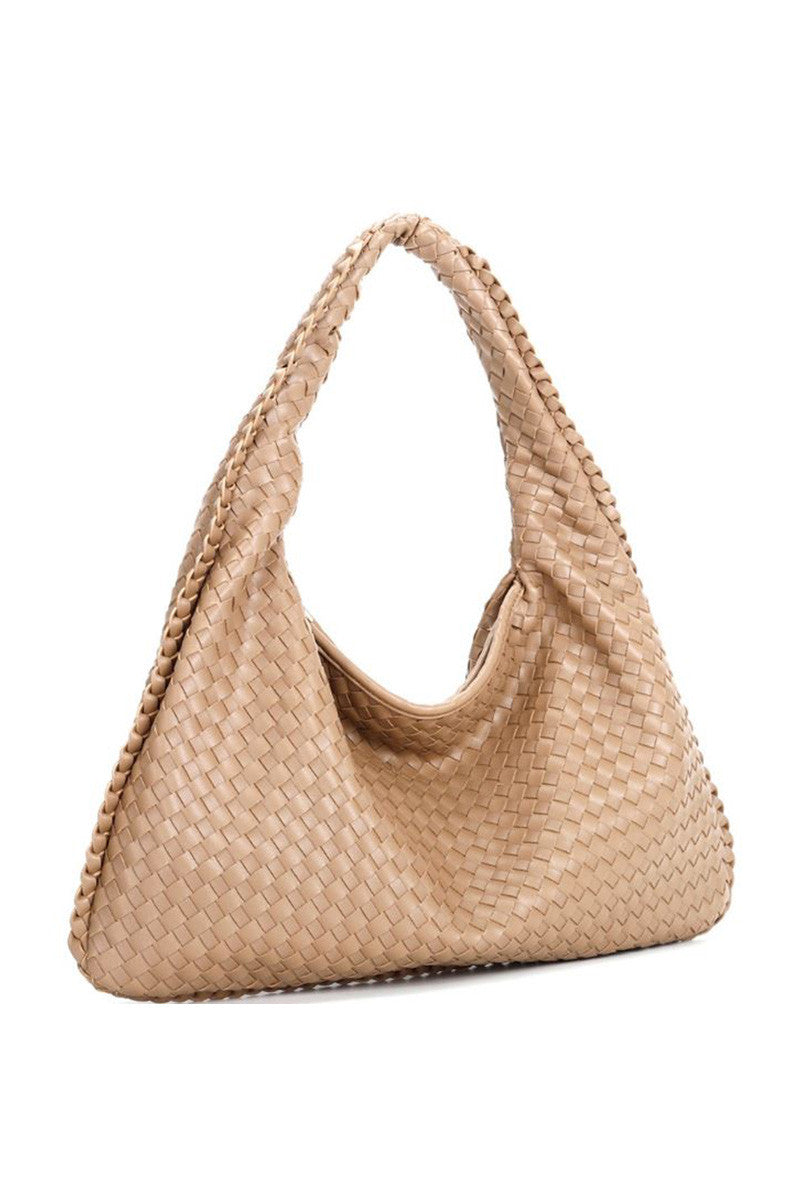 Textured shoulder hobo bag in tan