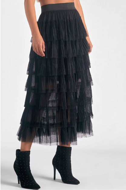 tulle layered skirt in black front view
