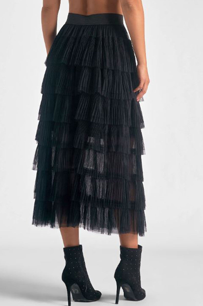 tulle layered skirt in black back view