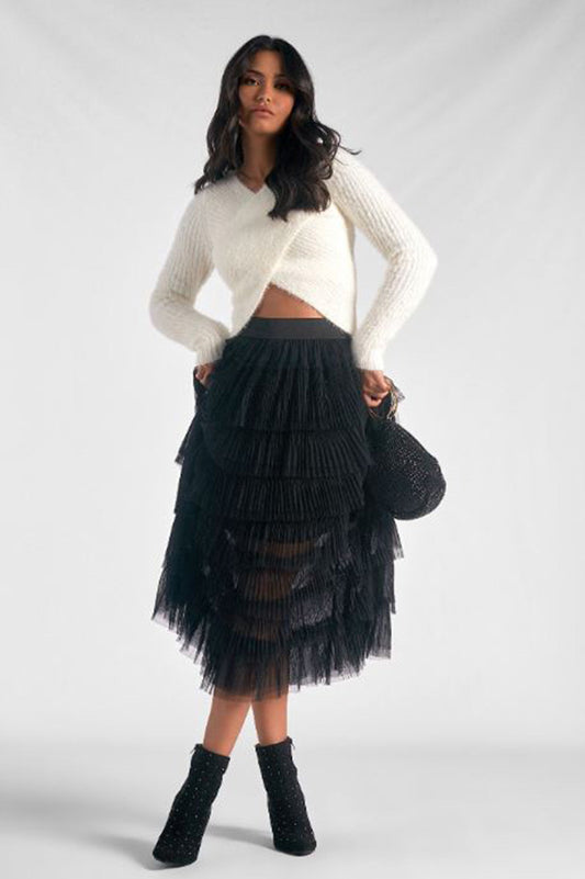 tulle layered skirt in black style view