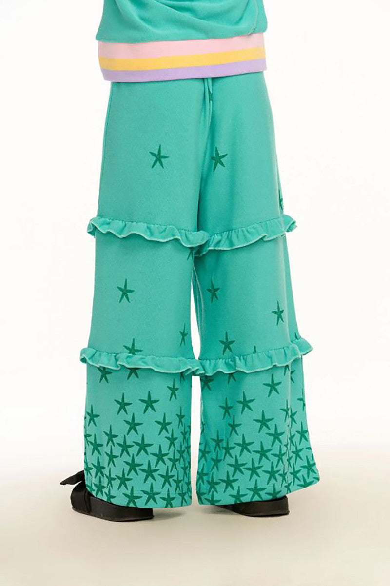 Mermaid joggers with ruffles in seafoam back  view